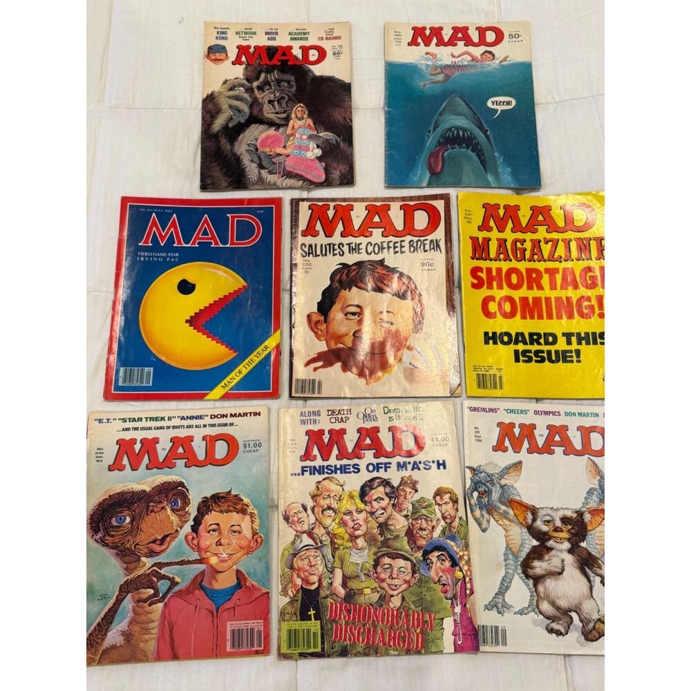 Vintage Lot Of 8 Mad Magazines From 1981-1984 Featuring Iconic Covers & Satirica